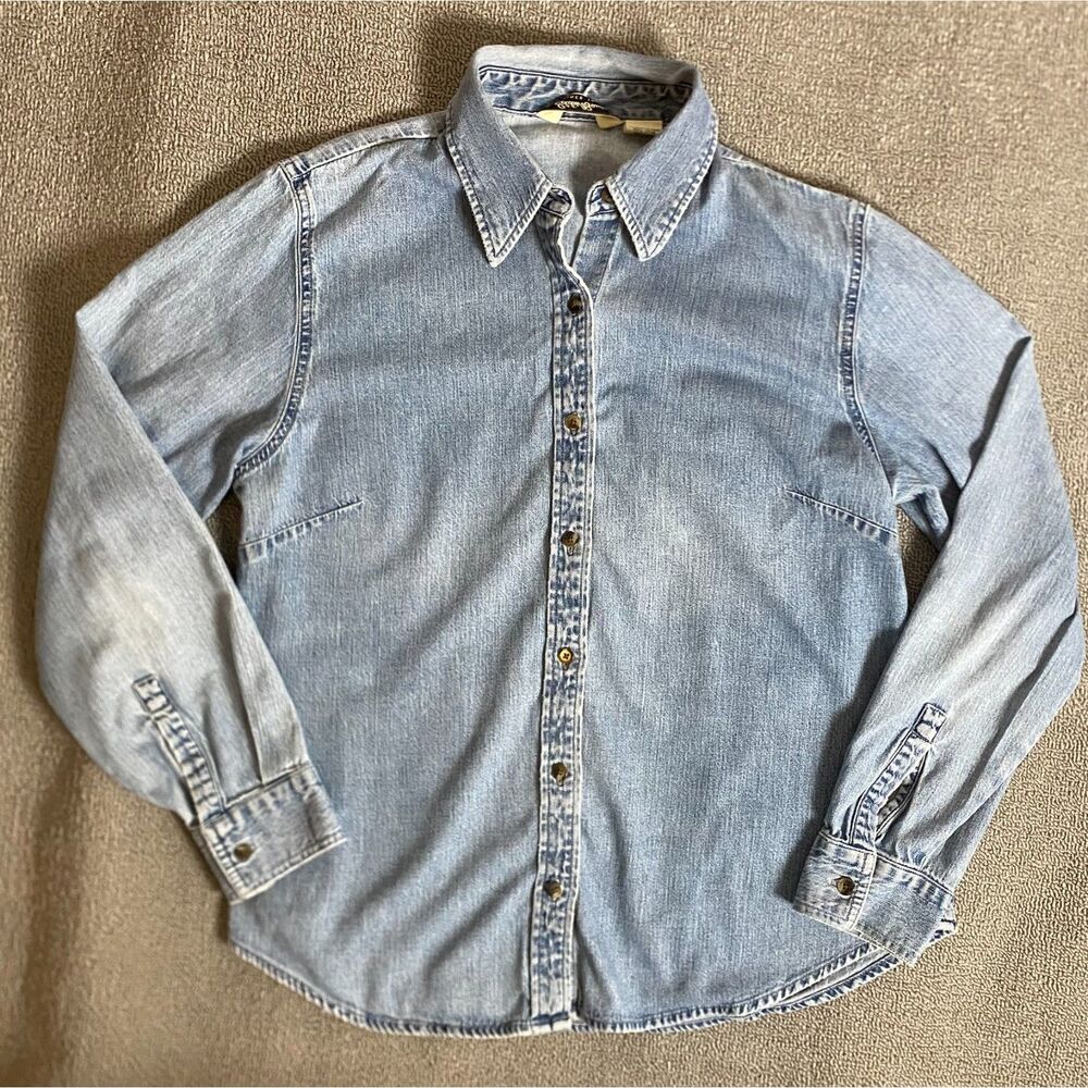 Eddie Bauer Women's Denim Long Sleeve Cotton Button Up- Fall Winter Outdoor